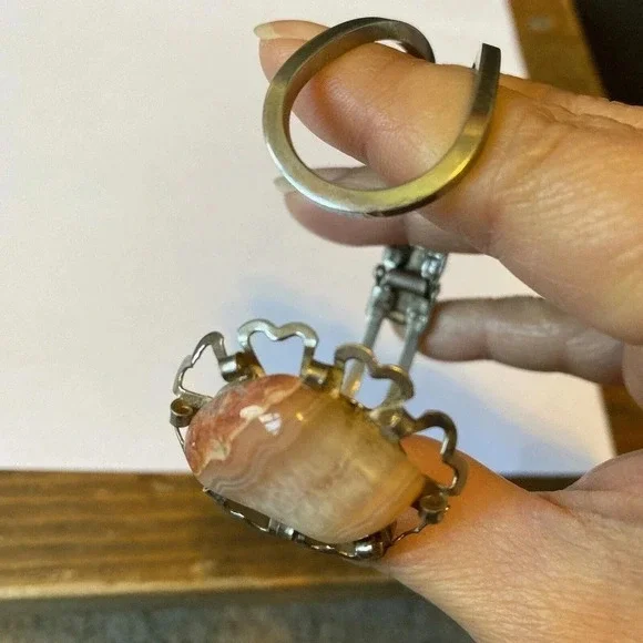 Rare Vintage Native American Sterling Silver Pink Gemstone Women Bracelet - Picture 6 of 10